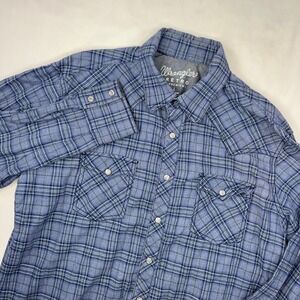Wrangler Retro Shirt Men's Large Blue Plaid Pearl Snap Western L/S Button Down